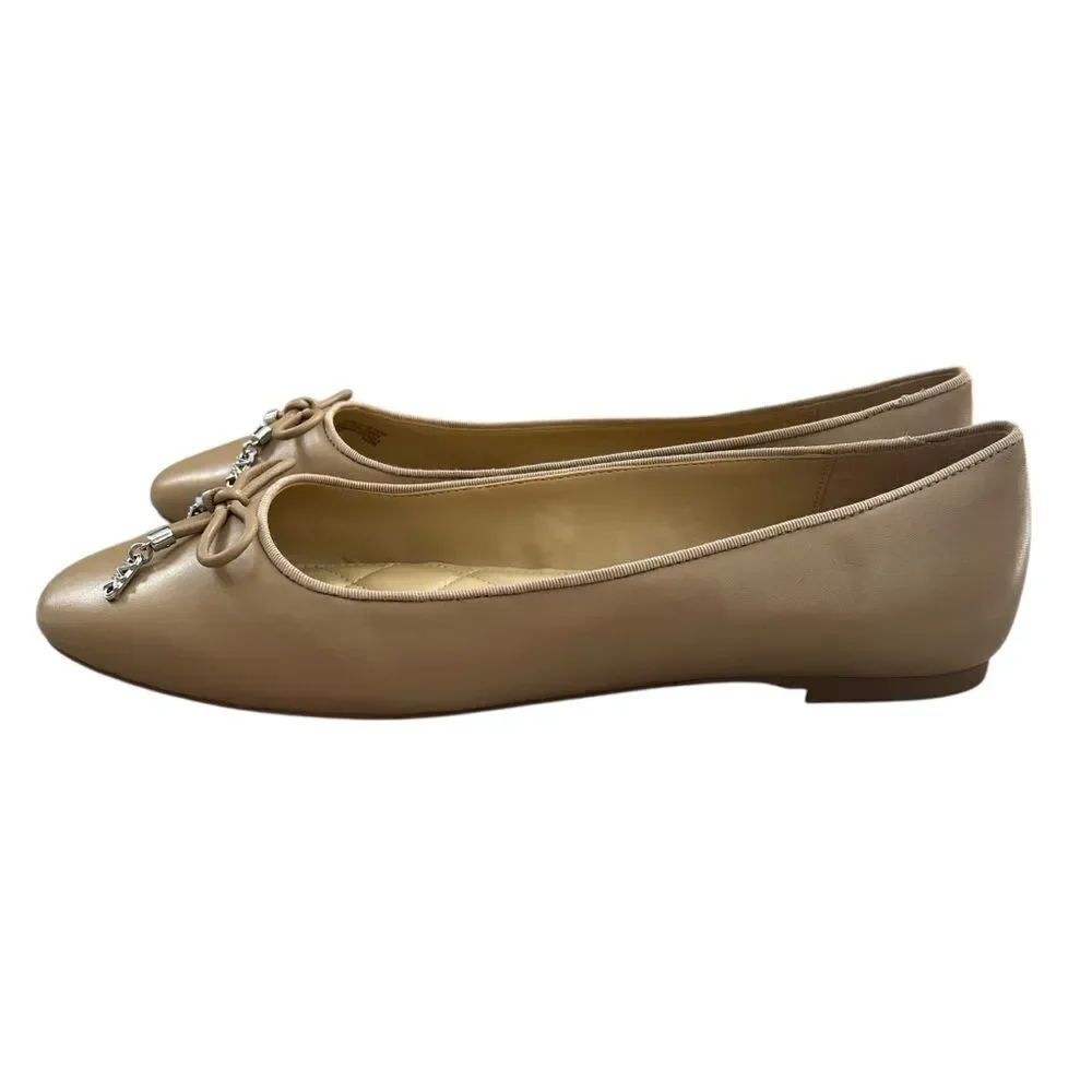 Michael Kors Nori Leather Ballet Flats size 9.5M Tan Bow Shoes Neutral Classic